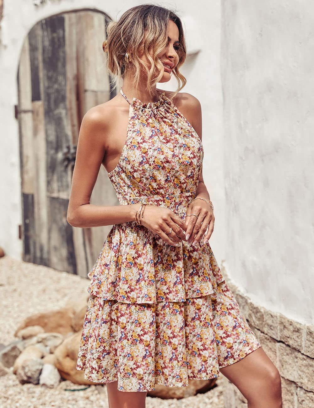Womens Clothing Summer Printed Halter Dress