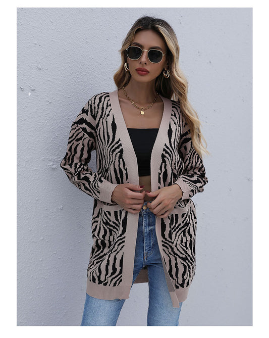 Women's Knitted Cardigan Striped Loose Sweater