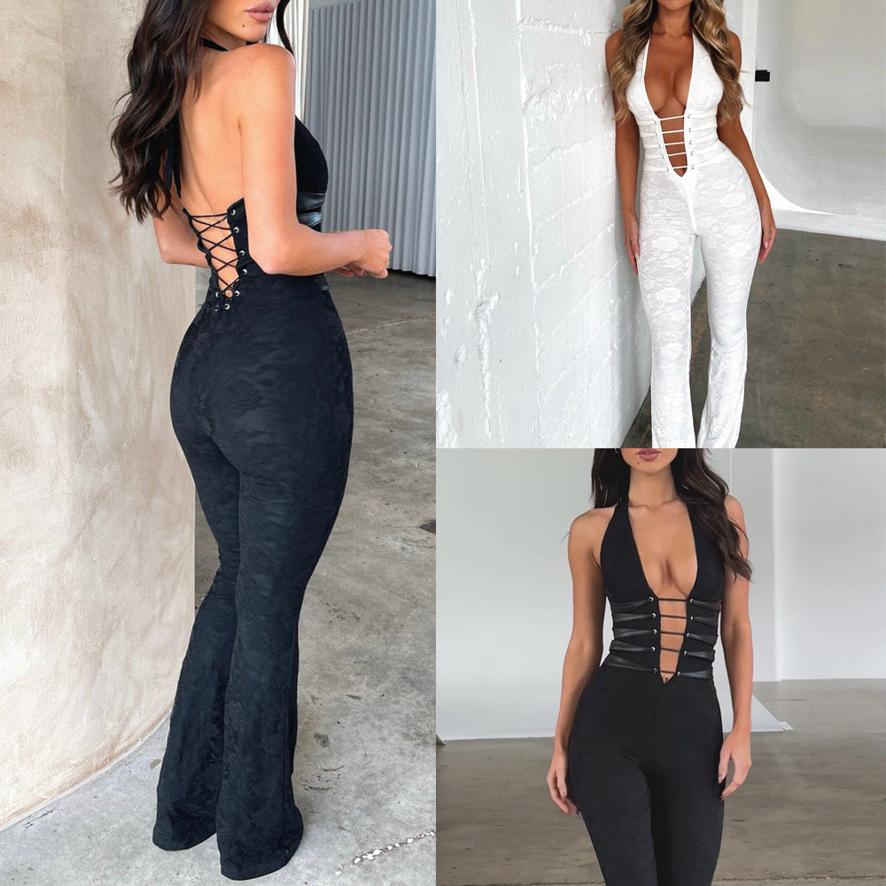 Lash Rope Lace Up Slim Fit Jumpsuit See-through