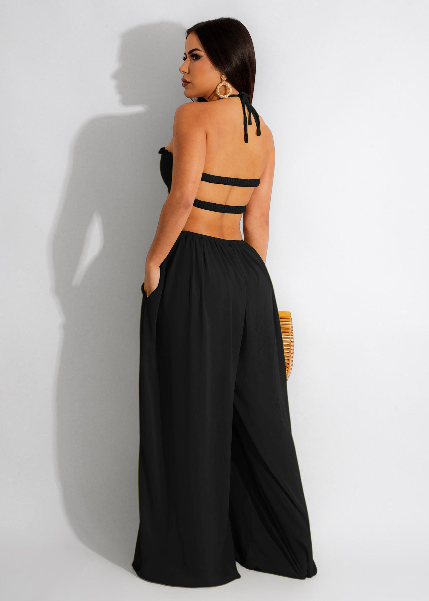 WOMAN CLOTH Chest-wrapped Bare Back Wide-leg Jumpsuit European And American
