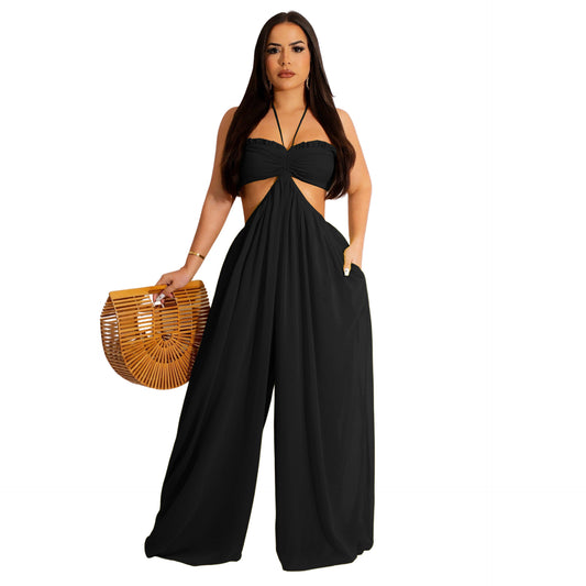 WOMAN CLOTH Chest-wrapped Bare Back Wide-leg Jumpsuit European And American